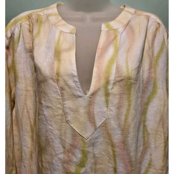 New Linen Lyocell Pink Green Watercolor 3/4 Sleeve Tunic Top The Limited Sz L - Picture 2 of 6